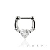 CZ HEART CENTER TEAR DROP SIDE SEPTUM HINGED CLICKER